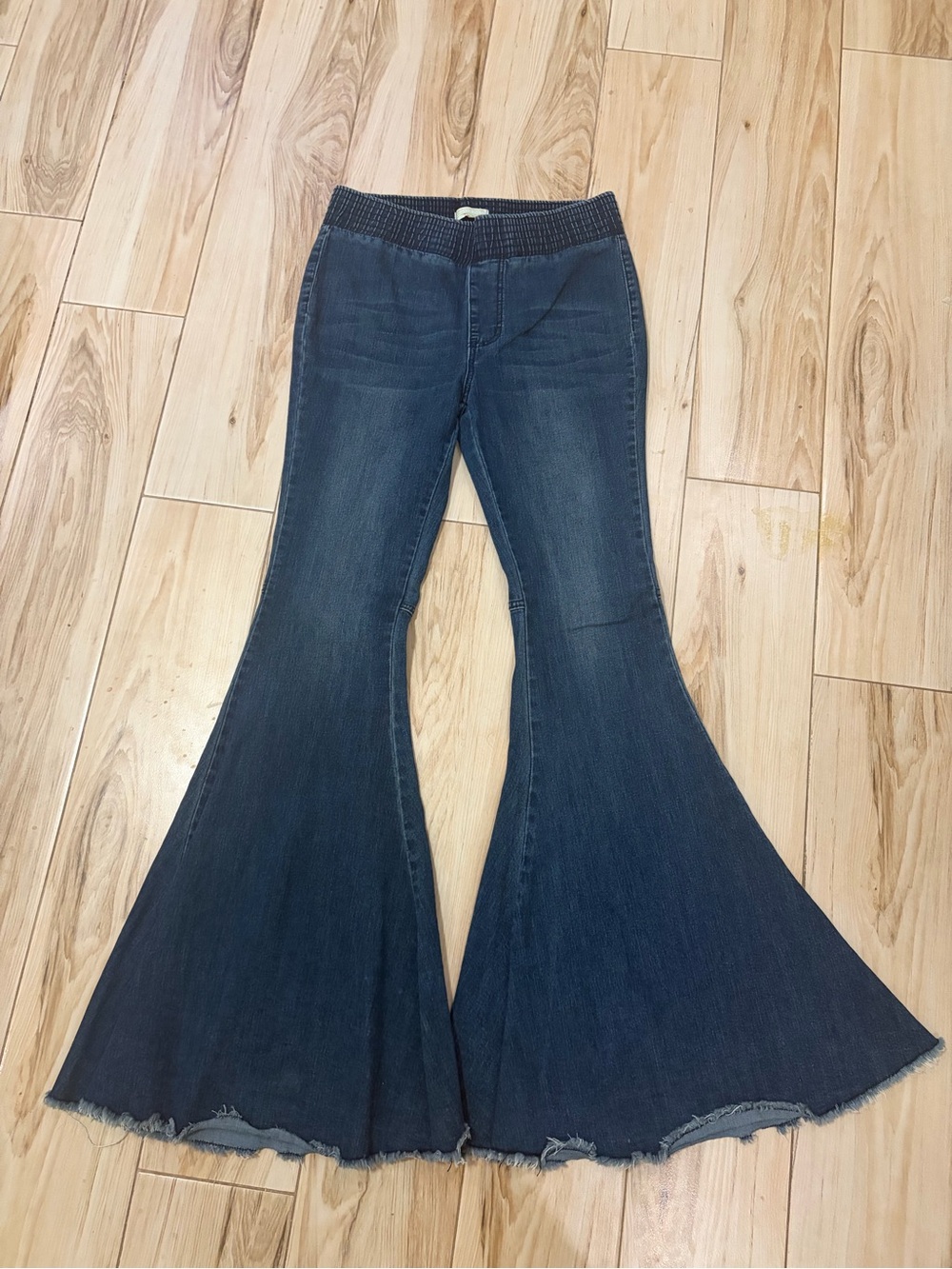 Dark Blue Flare Jeans with Elastic Waistband